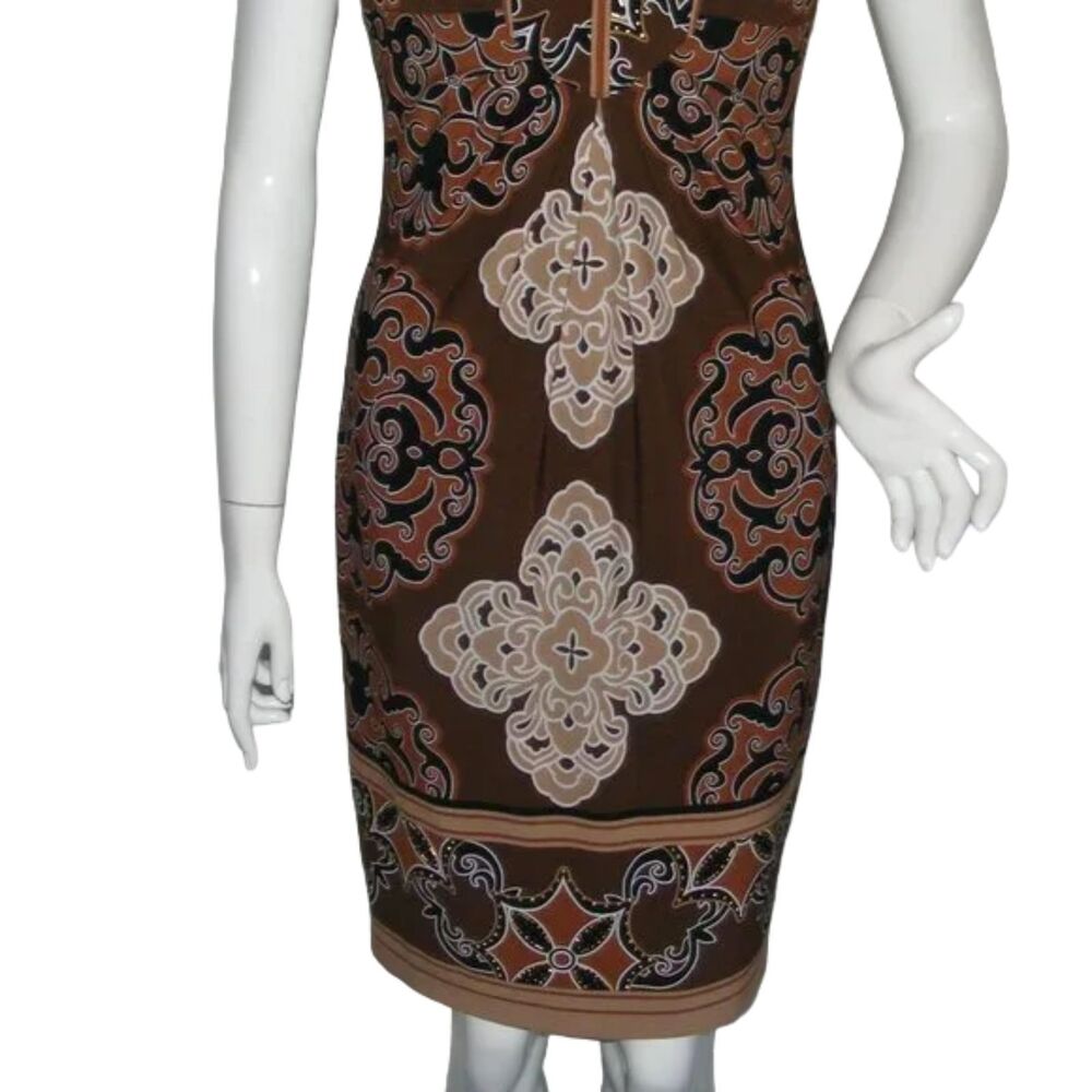 CACHE Dress, 6, Brown/Tan, Sleeveless, V-neck, Embellished, Back zipper - Picture 10 of 14